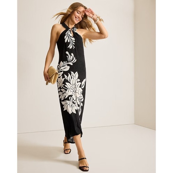 Tommy Bahama Dresses & Skirts - Tommy Bahama Midnight Sea Halter Maxi Dress Black White Floral Resort L NEW